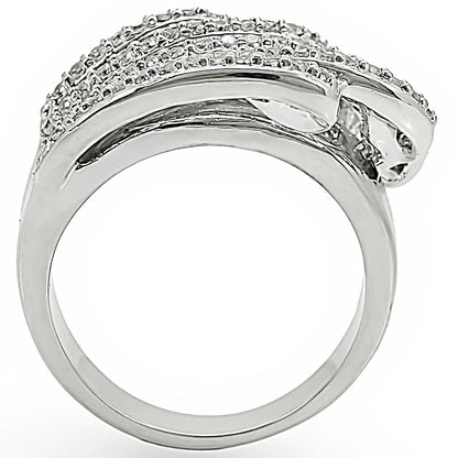 Rhodium brass ring with AAA grade clear cubic zirconia from Turquoise Tiger, showcasing a sparkling, elegant jewelry design.