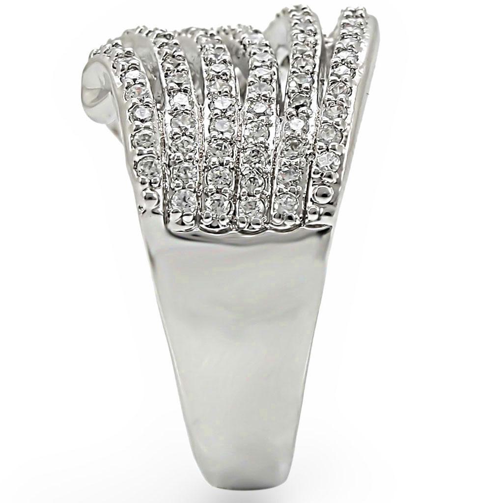 Rhodium brass ring with clear AAA grade cubic zirconia, stylish jewelry piece from Turquoise Tiger.