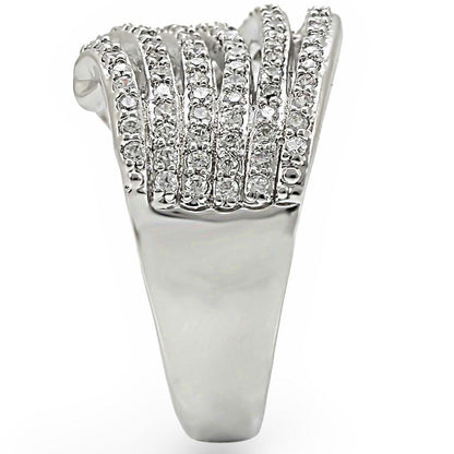 Rhodium brass ring with clear AAA grade cubic zirconia, stylish jewelry piece from Turquoise Tiger.