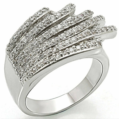 Rhodium brass ring with AAA grade clear cubic zirconia by Turquoise Tiger, featuring a sleek design and sparkling gemstone.