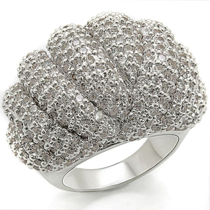 Rhodium brass ring with AAA grade clear cubic zirconia, featuring a sleek design from Turquoise Tiger.