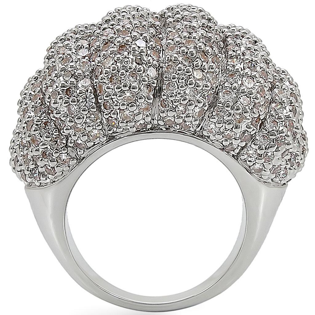 Rhodium brass ring by Turquoise Tiger featuring AAA grade clear CZ gemstone and intricate band design.