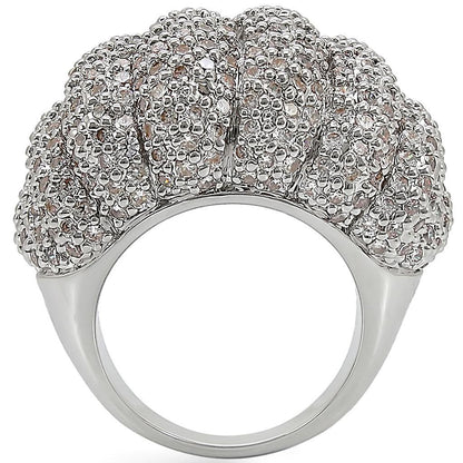 Rhodium brass ring by Turquoise Tiger featuring AAA grade clear CZ gemstone and intricate band design.