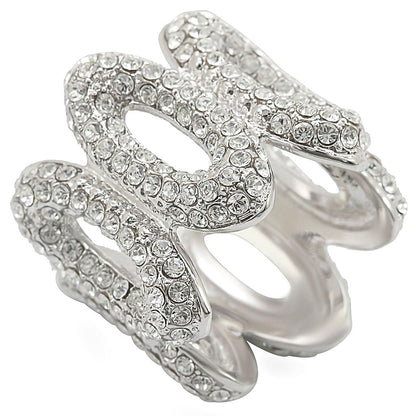 Rhodium brass ring with clear top-grade crystal, elegant jewelry piece by Turquoise Tiger featuring a polished band and sparkling stone.