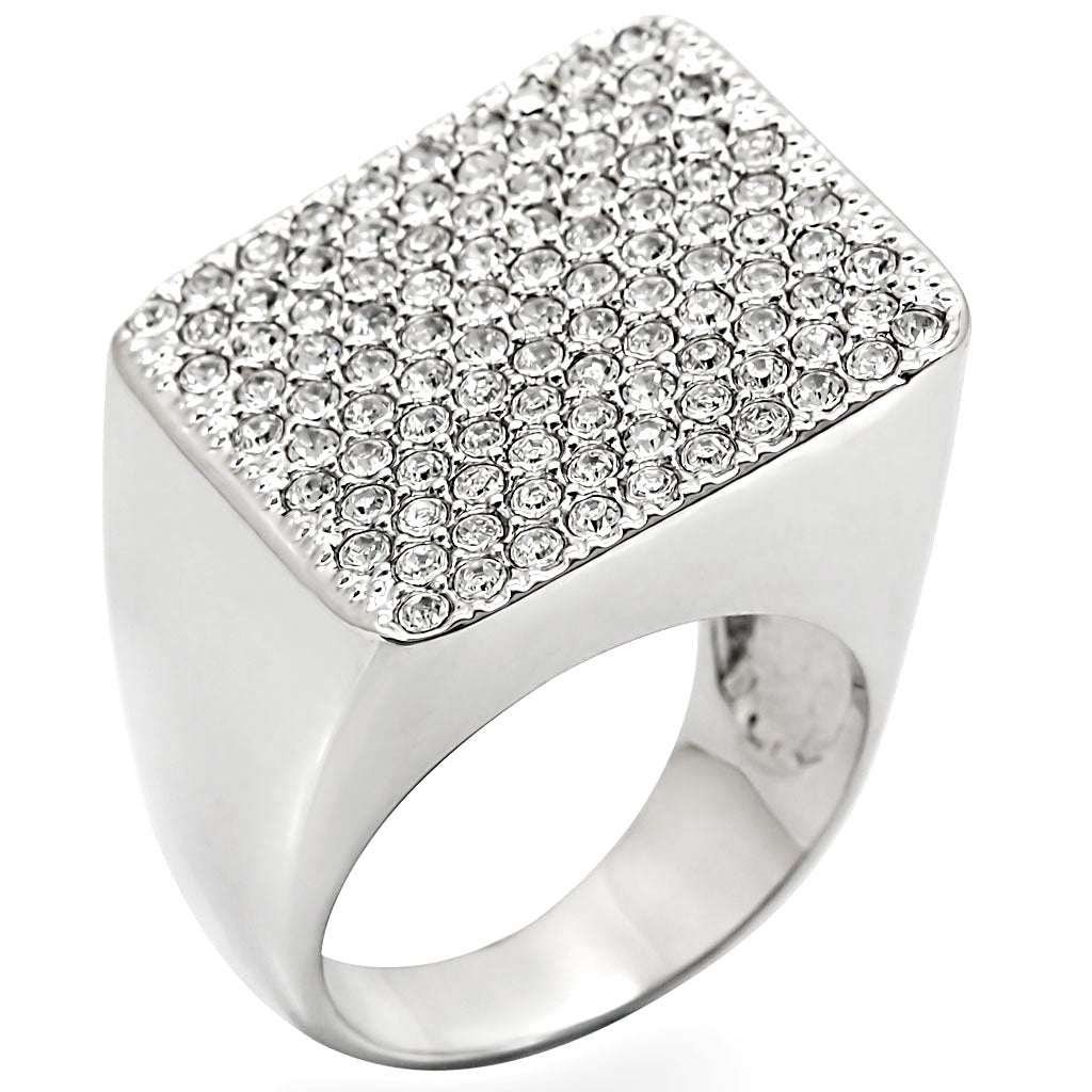 Rhodium brass ring with a top-grade crystal from Turquoise Tiger, showcasing a sleek design and sparkling gemstone.
