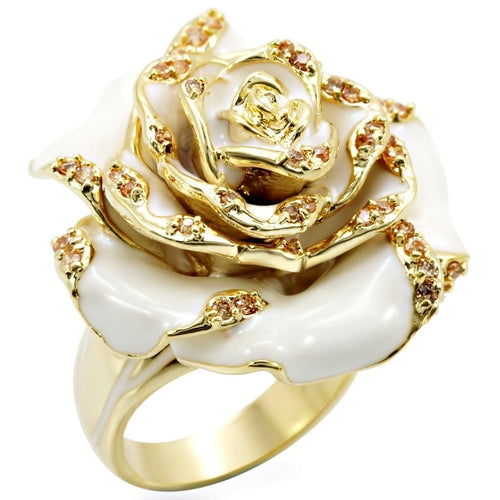Gold brass ring with AAA grade champagne cubic zirconia from Turquoise Tiger jewelry collection.