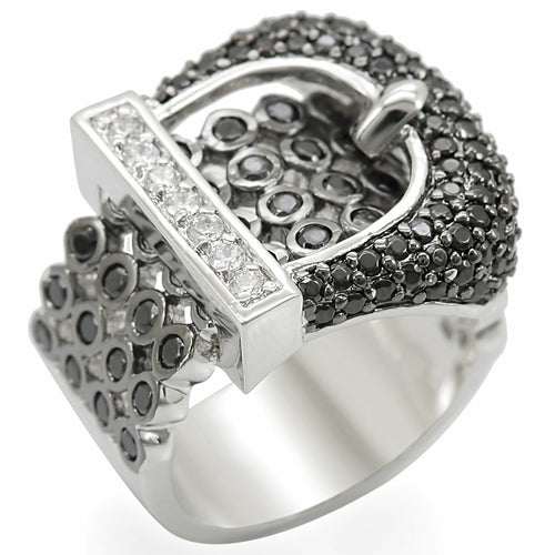 Rhodium and ruthenium brass ring with black finish, featuring AAA grade cubic zirconia stones, by Turquoise Tiger jewelry.