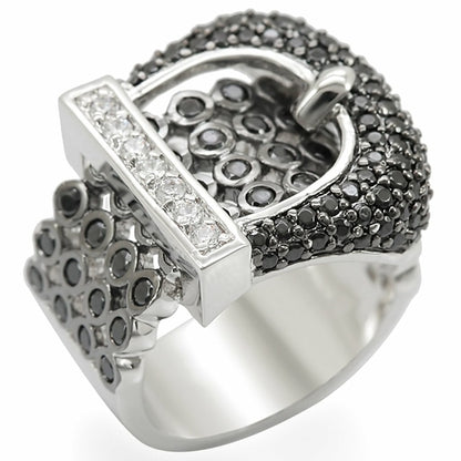 Rhodium and ruthenium brass ring with black finish, featuring AAA grade cubic zirconia stones, by Turquoise Tiger jewelry.