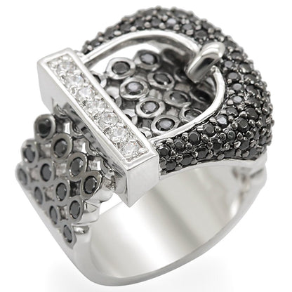 Turquoise Tiger rhodium and ruthenium brass ring with AAA grade black cubic zirconia, showcasing intricate jewelry design.