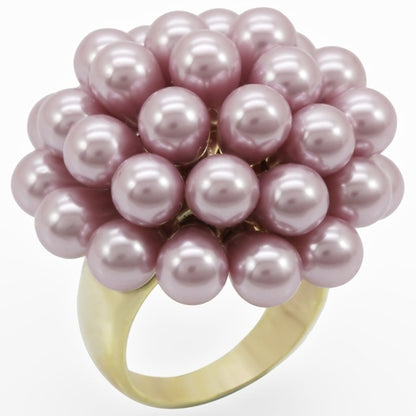 Gold brass ring with synthetic pearl in light amethyst, featuring a decorative band, by Turquoise Tiger.