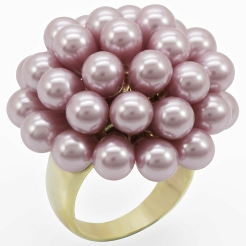 Gold brass ring with synthetic pearl in light amethyst, featuring a stylish design by Turquoise Tiger.