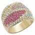 Gold brass ring with multi-color top grade crystal, featuring intricate jewelry design by Turquoise Tiger.