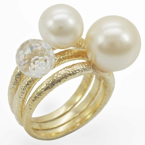 Gold brass ring by Turquoise Tiger featuring a synthetic pearl in vibrant citrine yellow, elegant jewelry design.
