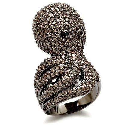 Turquoise Tiger Ruthenium brass ring featuring AAA grade multi-color cubic zirconia gemstone in a stylish design.