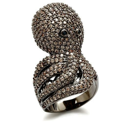 Turquoise Tiger Ruthenium Brass Ring with AAA Grade CZ gemstones in multi-color, showcasing intricate design and vibrant stones.