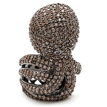 Turquoise Tiger Ruthenium Brass Ring with AAA Grade CZ, featuring multi-color stones and intricate design.