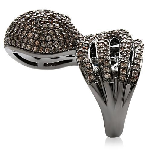 Turquoise Tiger Ruthenium Brass Ring with AAA Grade Multi-Color CZ gemstones, elegant jewelry for special occasions.