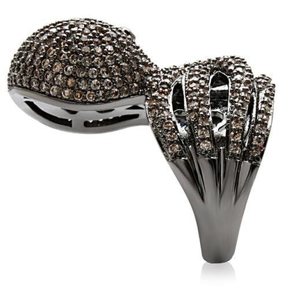 Turquoise Tiger Ruthenium Brass Ring with AAA Grade Multi-Color CZ gemstones, elegant jewelry for special occasions.