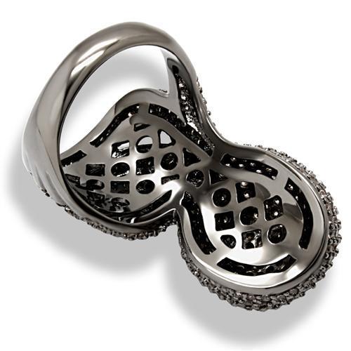 Turquoise Tiger Ruthenium Brass Ring with AAA Grade CZ gemstones in multi-color, showcasing intricate design and vibrant colors.