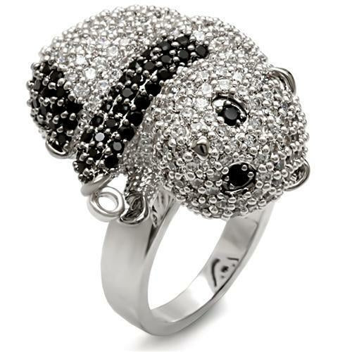 Turquoise Tiger rhodium and ruthenium brass ring with AAA grade black cubic zirconia, showcasing a sleek modern design.