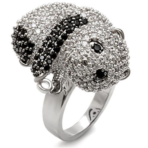 Rhodium and ruthenium brass ring with AAA grade CZ stones in black, stylish jewelry piece by Turquoise Tiger.