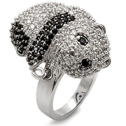 Rhodium and ruthenium brass ring with AAA grade CZ stones in black, stylish jewelry piece by Turquoise Tiger.
