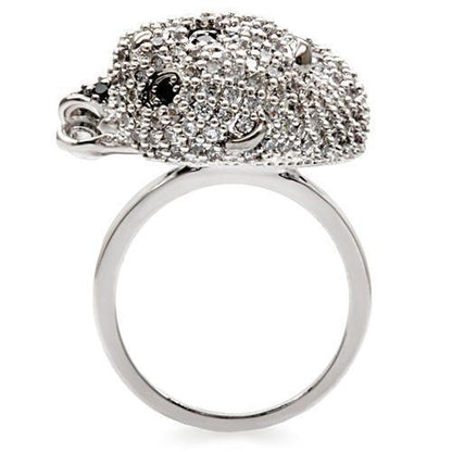 Turquoise Tiger rhodium and ruthenium brass ring with AAA grade black CZ gemstone, elegant jewelry design, close-up view.