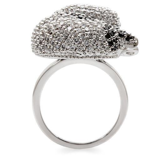 Turquoise Tiger rhodium and ruthenium brass ring with AAA grade black cubic zirconia, showcasing intricate design and polished finish.