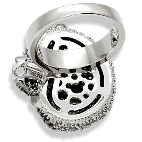 Rhodium and ruthenium brass ring with AAA-grade black cubic zirconia, featuring a sleek, polished design by Turquoise Tiger.