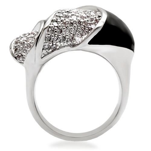 Rhodium brass ring with AAA grade clear CZ gemstone, jewelry piece by Turquoise Tiger, showcasing intricate design and shine.