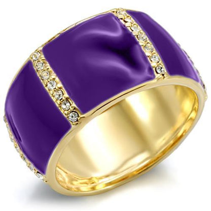 Gold brass ring with a clear top-grade crystal, stylish Turquoise Tiger jewelry design, close-up of the elegant ring.
