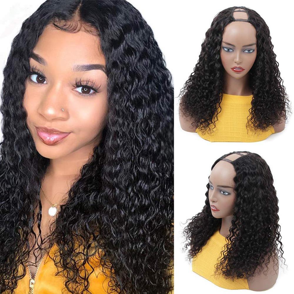 Cerise Alfie water wave human hair U part wig for Black women, featuring Brazilian Remy hair with natural water wave texture.