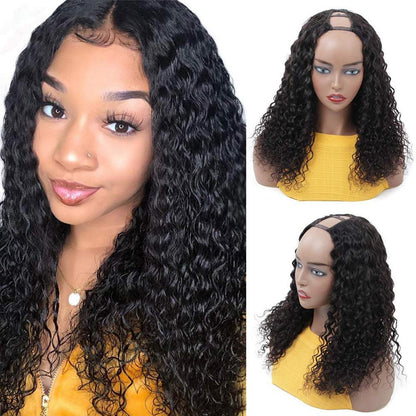 Cerise Alfie water wave human hair U part wig for Black women, featuring Brazilian Remy hair with natural water wave texture.
