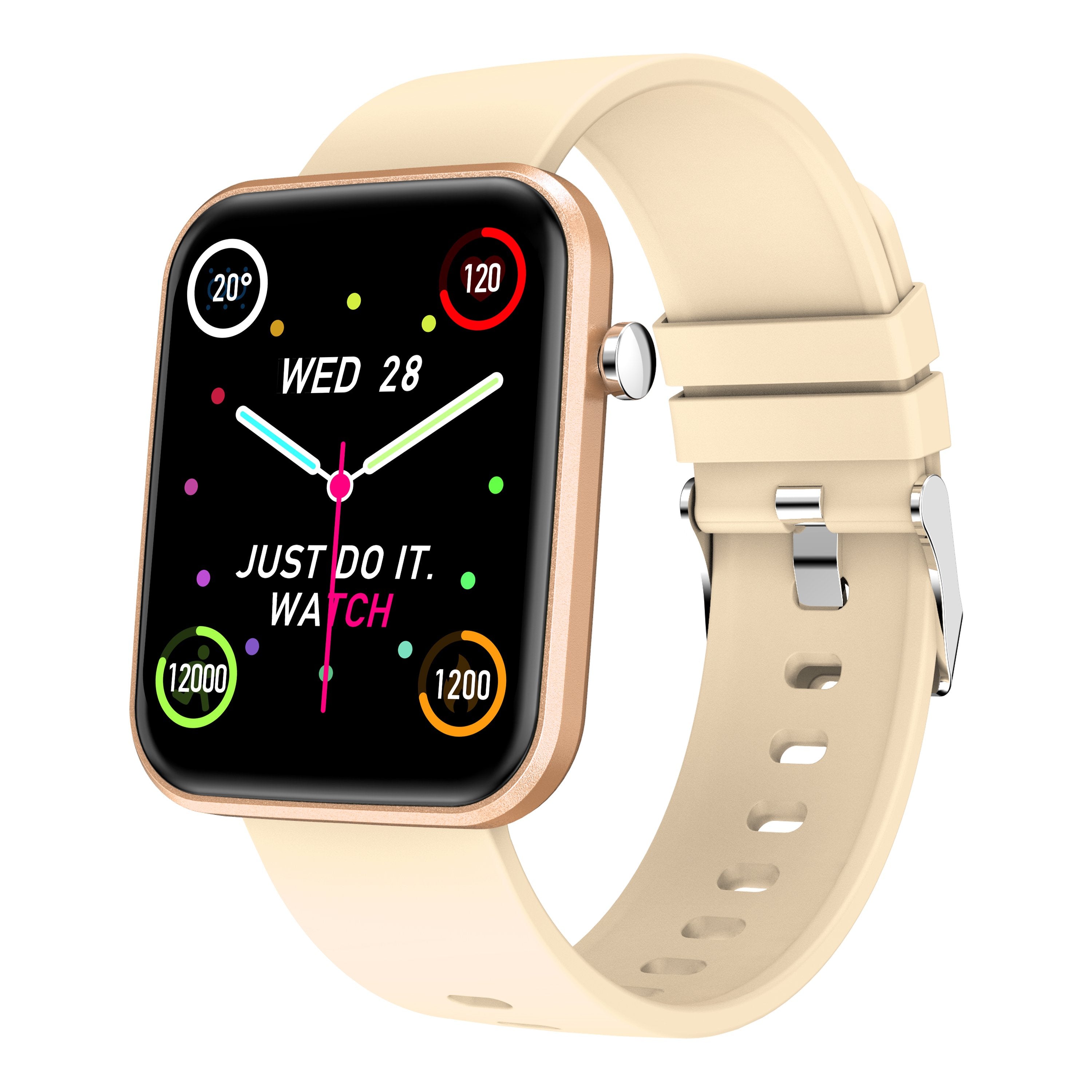 Salmon Lucky advanced smartwatch with three interchangeable bands and wellness plus activity tracker display.