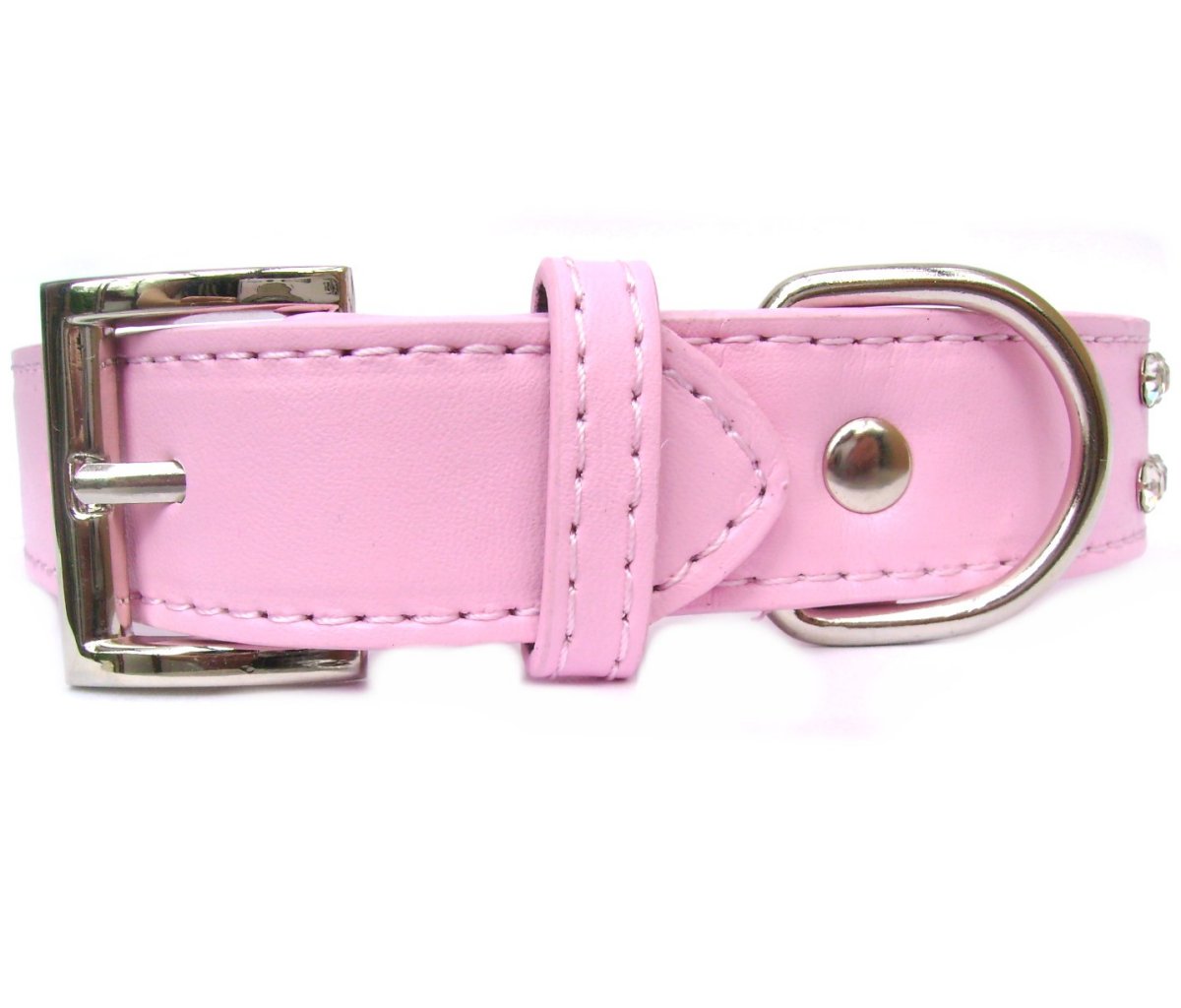 Pink 2-row dog collar by Salmon Oscar, adjustable 10-20 inches, with crystal accents for stylish pet wear.
