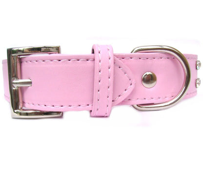 Pink 2-row dog collar by Salmon Oscar, adjustable 10-20 inches, with crystal accents for stylish pet wear.