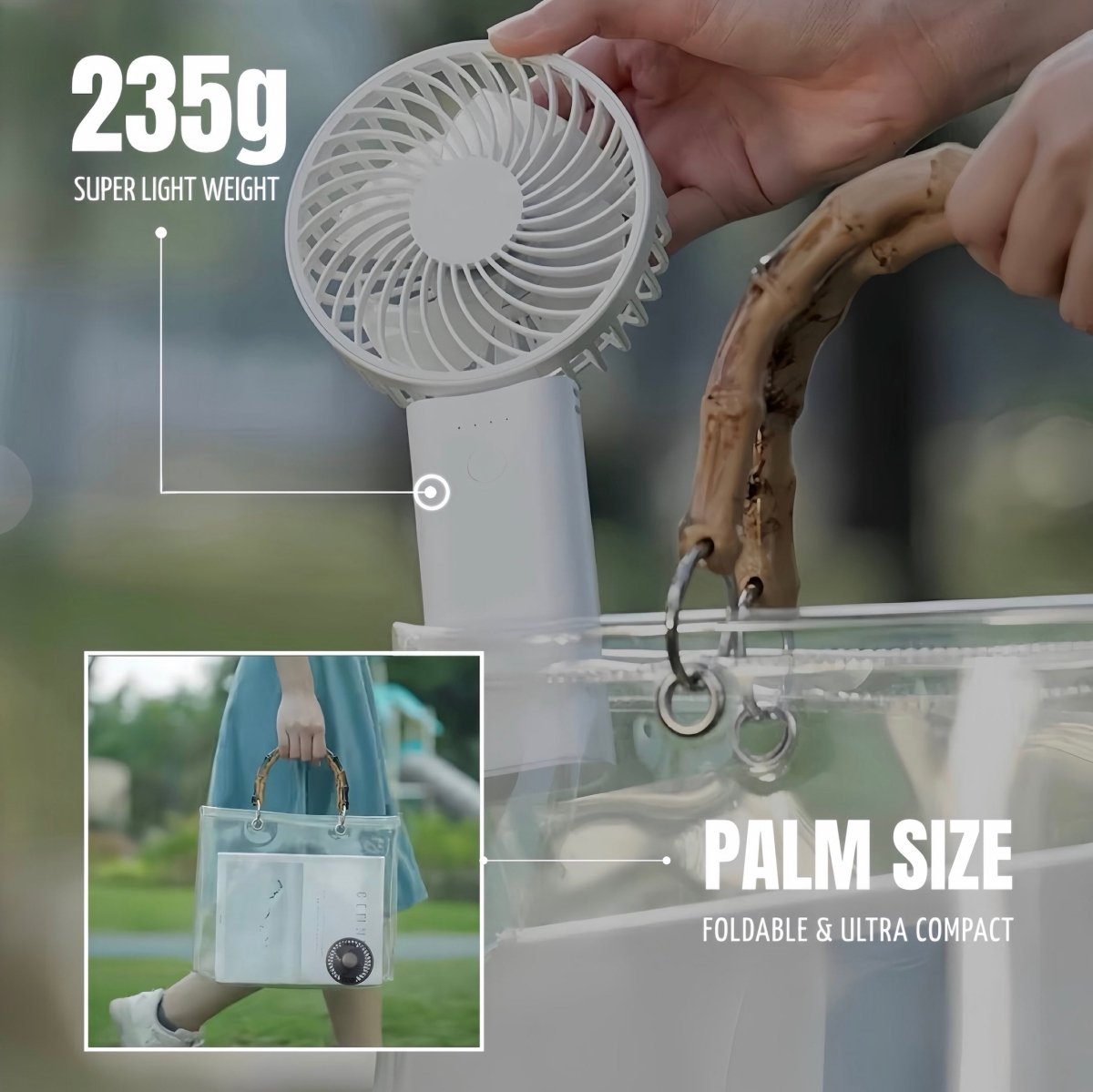 Inspecial Home 2-in-1 portable mini fan with high-speed cooling and power bank, foldable design for home and travel use.