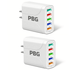 Fuchsia Electra 2-pack 5-port wall chargers for mobile and laptop devices, charging up to 5 gadgets simultaneously.