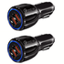 Two Fuchsia Electra PBG 2-port USB fast car charger adapters for mobile and laptop devices, shown in a 2-pack.
