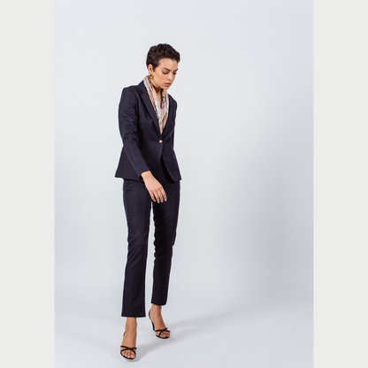 Navy peak-lapels single-breasted women&