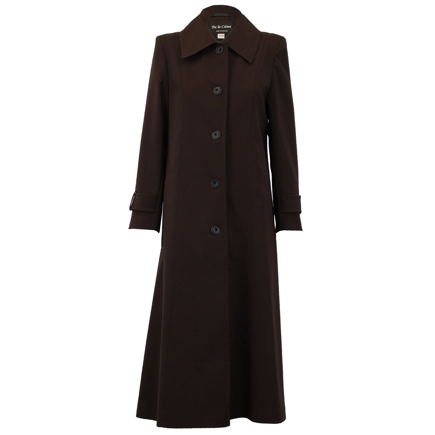 Longline brown spring/summer Mac coat by Rose Eleusis, lightweight jacket with a sleek, stylish design.