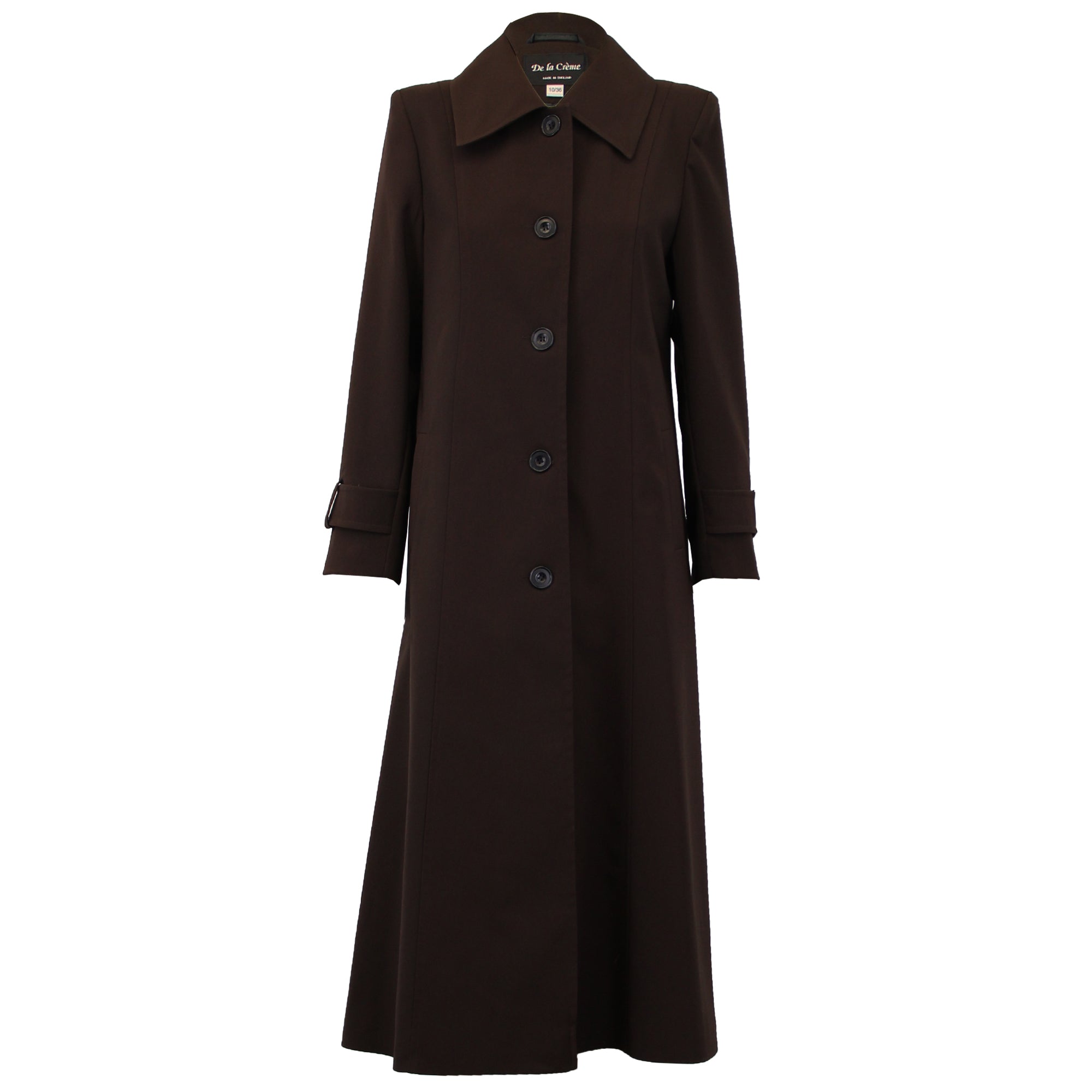 Longline brown spring/summer Mac coat by Rose Eleusis, lightweight jacket with a sleek, stylish design.
