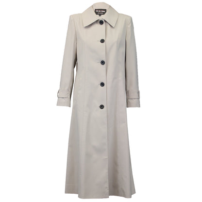 Rose Eleusis longline Mac coat in stone color, perfect for spring and summer, shown on a model highlighting its stylish design.