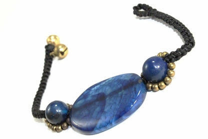 Silver Hestia blue agate slice and round bracelet featuring polished blue agate stones on a delicate silver chain.