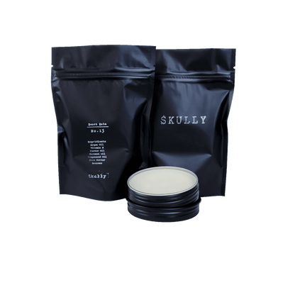 Fuchsia Blueberry Beard Balm No. 13 in a small jar, featuring a natural, creamy texture for grooming and styling beards.