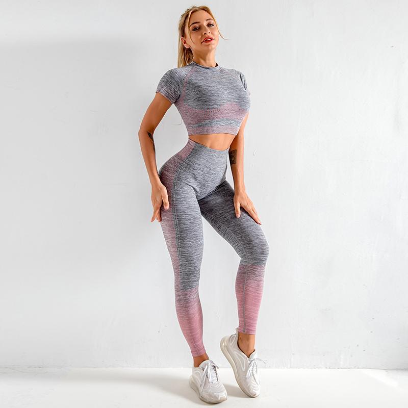 Blue Charlie seamless rib yoga set, made for comfortable home wear, featuring a fitted top and matching ribbed leggings.