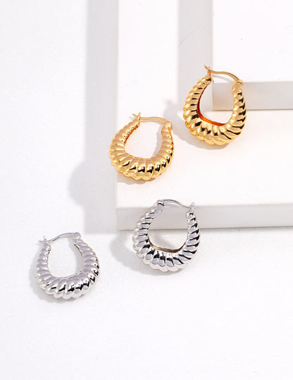Silver twisted stripe stud earrings by Amethyst Arachne featuring sleek, modern jewelry design on a white background.