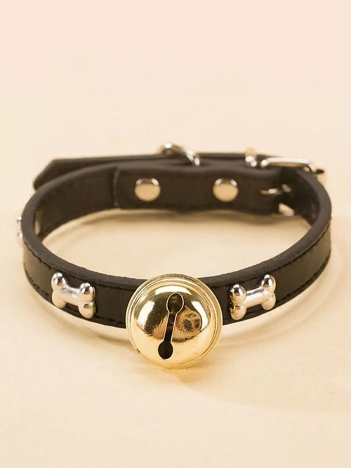 Leather pet collar with bell from Pear Daisy, featuring durable leather and a small bell for easy pet identification.
