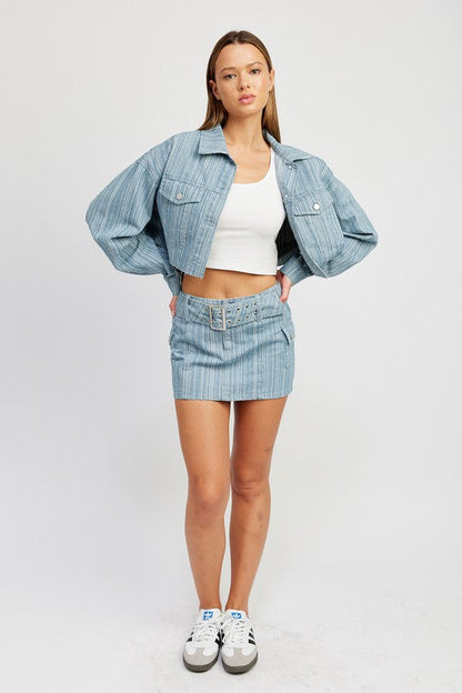Automotive part with a belt, denim-style design, branded Jade Icarus, featuring a mini skirt style for vehicle interior decoration.