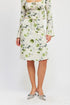 Floral midi skirt with front drawstring by Jade Icarus, featuring a colorful floral pattern and a stylish, casual design